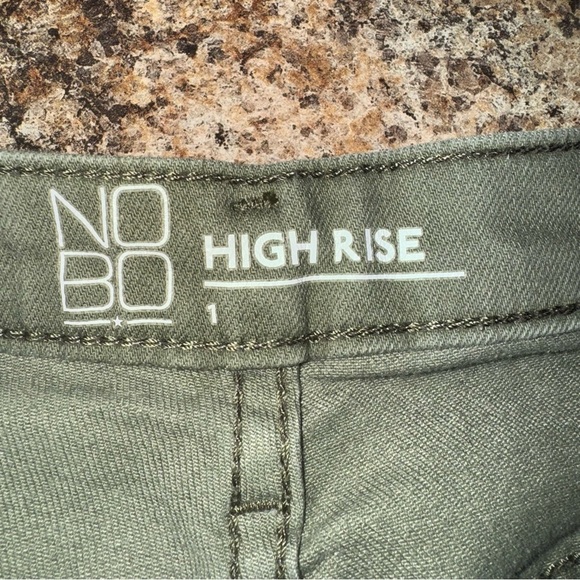 *3 for $15* NOBO Olive Green Distressed High Rise Button Fly Denim Shorts S 1 - Picture 3 of 9